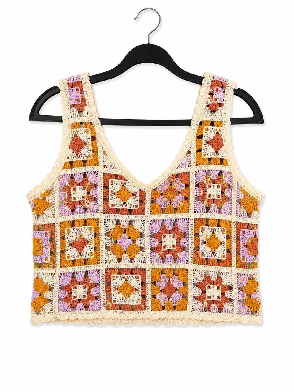 Rebellion Crochet Granny Square Tank Top XS Boho Festival Patchwork Sleeveless